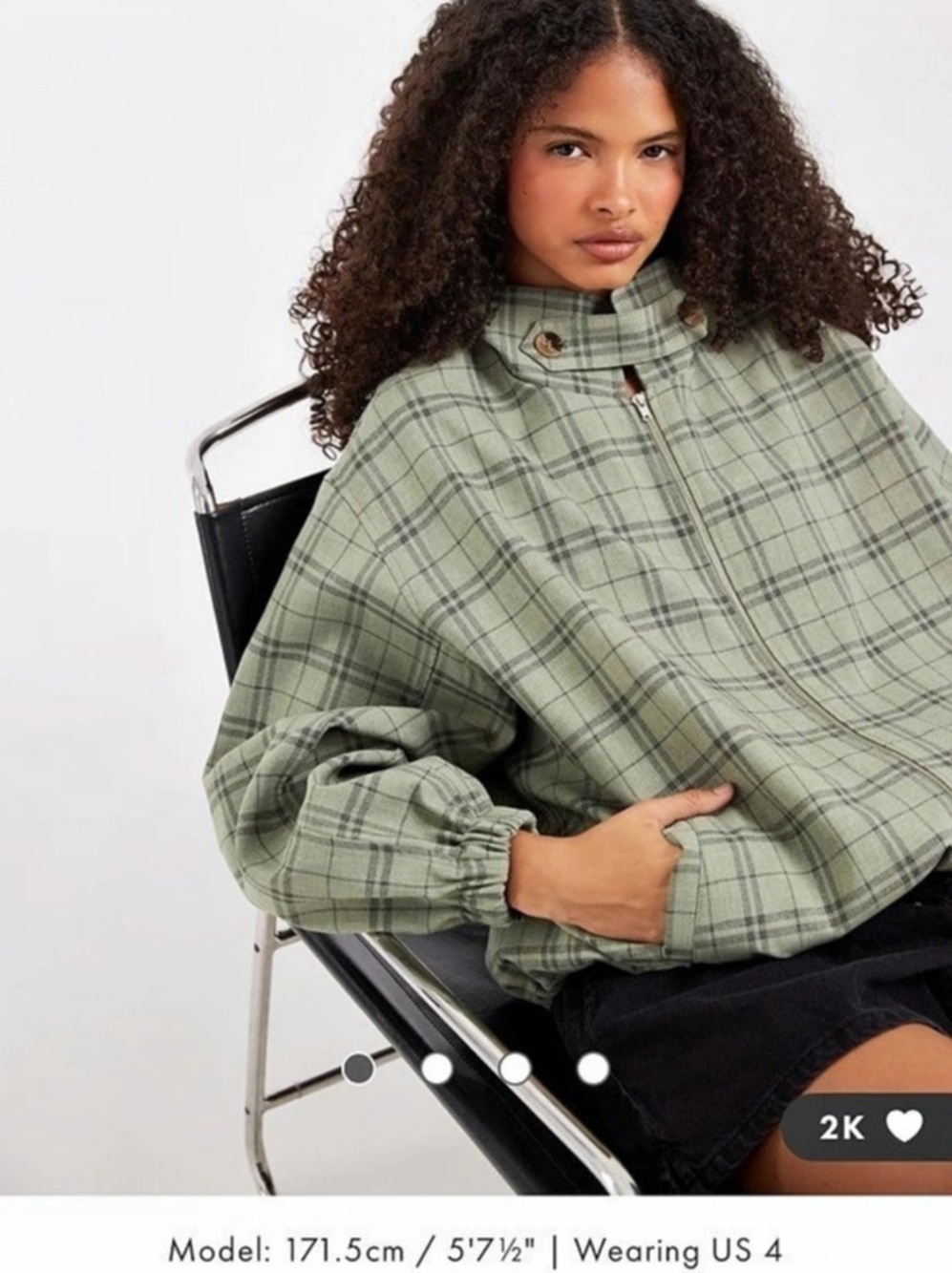 ASOS DESIGN casual herringbone jacket with funnel neck in green check Green